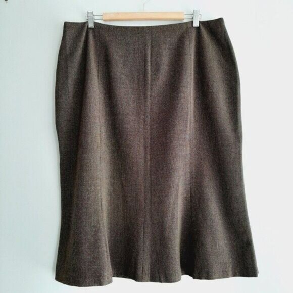 LAURA PLUS / Light Fabric Tweed Midi Skirt Brown & Cream Sz 18 - Picture 2 of 9
